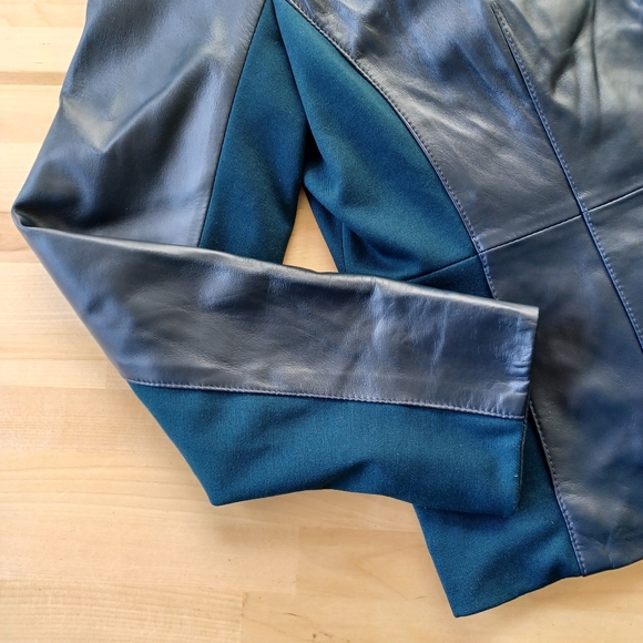 {Hal Rubenstein} Two-tone Leather Jacket in Navy - Picture 3 of 8